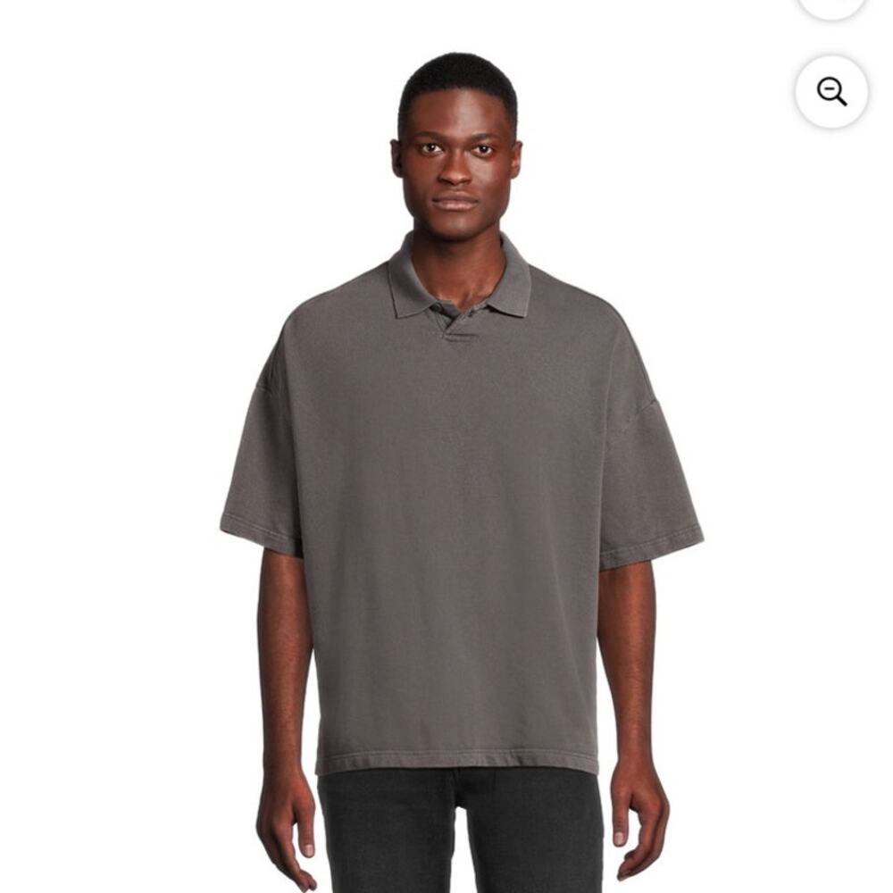 No Boundaries Mens Oversized French Terry Polo Shirt, Size Large Gray NEW Cotton